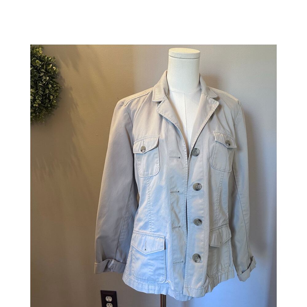 Eddie Bauer Womens Jacket Tan size 10 Button Down 100% Cotton